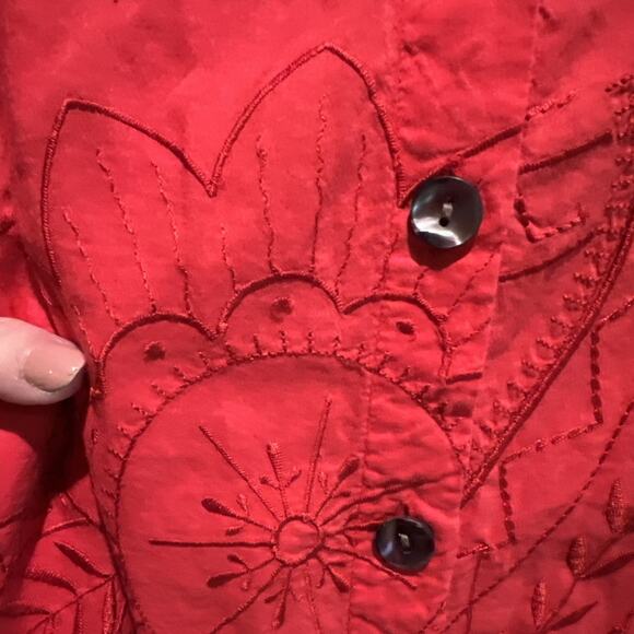 Chicos size 2 Button Down Top Womens Large Orange embroidered Paisley - Picture 6 of 9